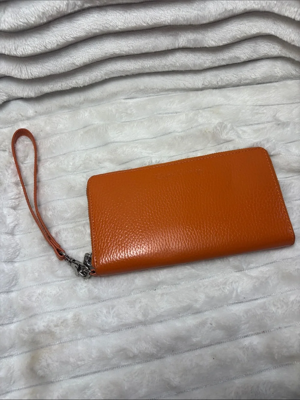 Roger Ximenez Orange Leather Wristlet Wallet EUC